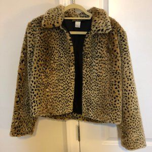 Vintage boxy leopard faux-fur jacket